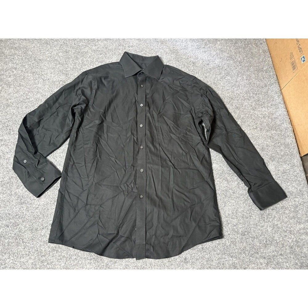 Sean John Dress Shirt Mens 16 32/33 Black Solid Woven Regular Fit LS Business